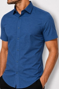 Koszula Męska Elegancka Gładka Granatowa Slim Fit Laviino R571