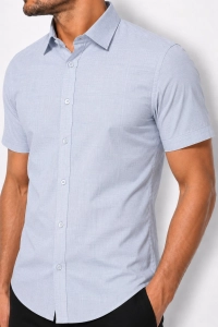 Koszula Męska Elegancka Gładka Niebieska Slim Fit Laviino R574