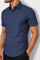 Koszula Męska Elegancka Gładka Granatowa Slim Fit Laviino