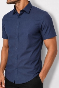 Koszula Męska Elegancka Gładka Granatowa Slim Fit Laviino R575
