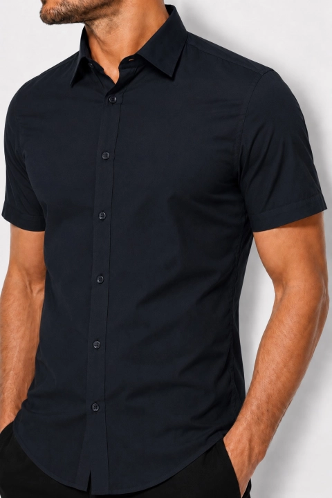 Koszula Męska Elegancka Gładka Czarna Slim Fit Laviino