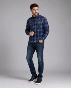 Koszula Męska Flanelowa Casual granatowa w kratę REGULAR Formax L235
