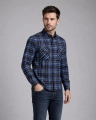 Koszula Męska Flanelowa Casual granatowa w kratę REGULAR Formax