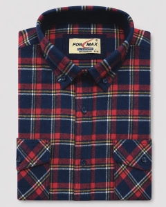 Koszula Męska Flanelowa Casual Granatowa w Kratę REGULAR Formax L236