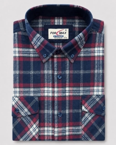 Koszula Męska Flanelowa Casual Granatowa w Kratę REGULAR Formax L237