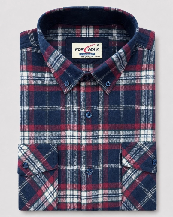 Koszula Męska Flanelowa Casual granatowa w kratę REGULAR Formax