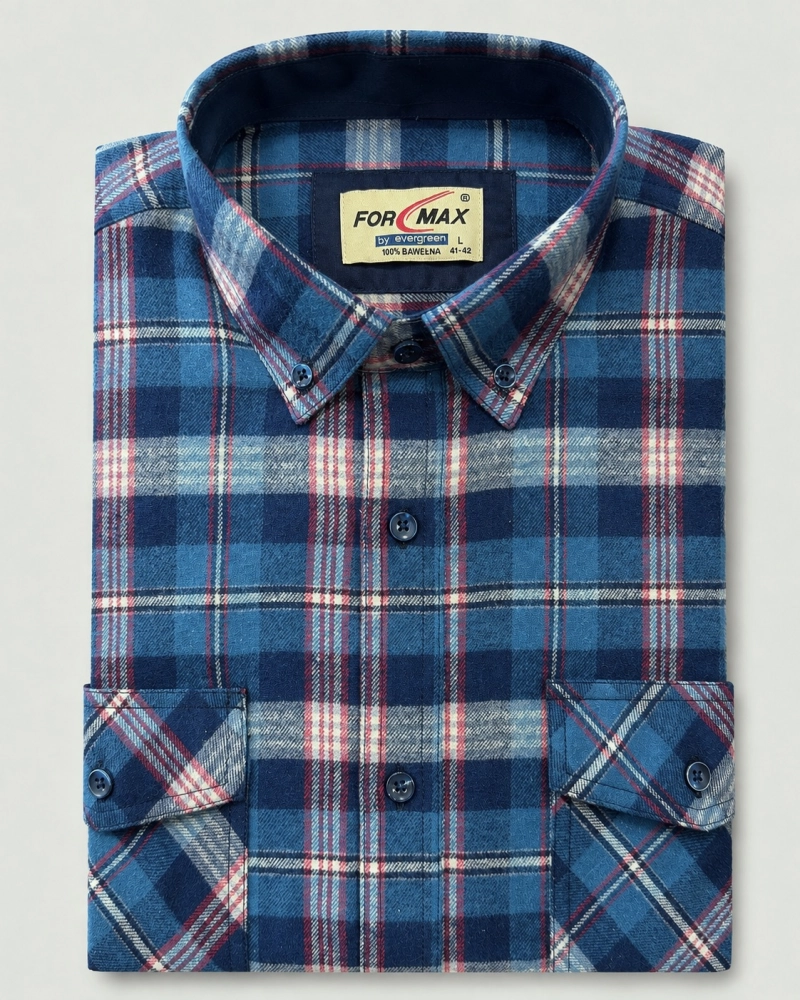 Koszula Męska Flanelowa Casual Turkusowa w Kratę REGULAR Formax