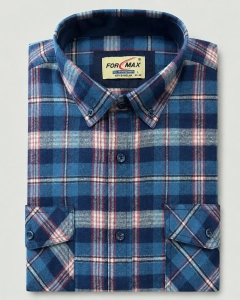 Koszula Męska Flanelowa Casual Turkusowa w Kratę REGULAR Formax L238