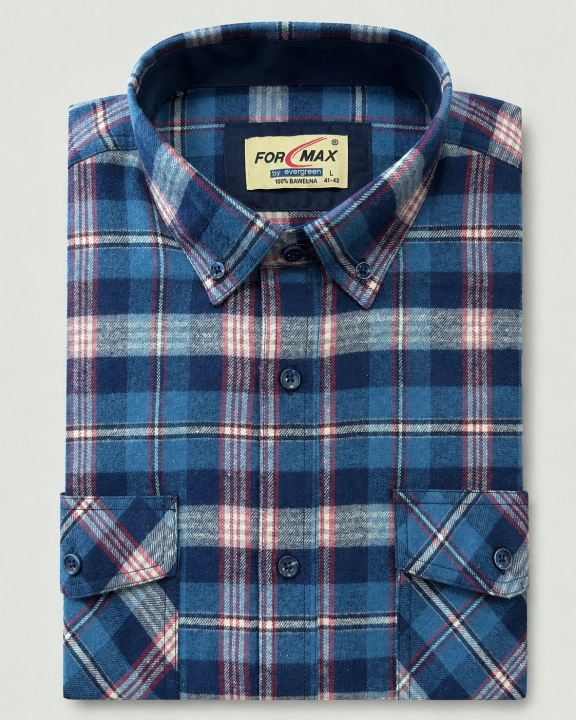 Koszula Męska Flanelowa Casual Turkusowa w Kratę REGULAR Formax