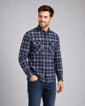 Koszula Męska Flanelowa Casual Granatowa w Kratę REGULAR Formax