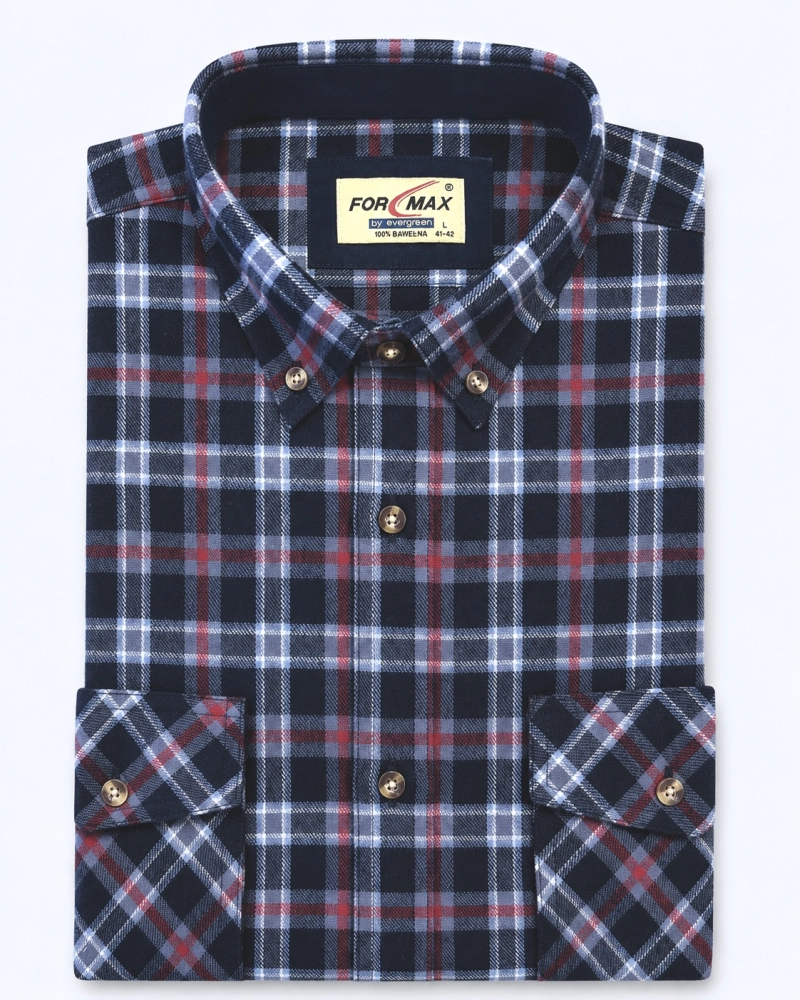 Koszula Męska Flanelowa Casual Granatowa w Kratę REGULAR Formax
