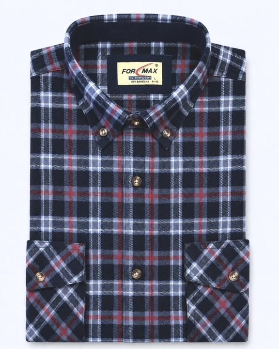 Koszula Męska Flanelowa Casual Granatowa w Kratę REGULAR Formax