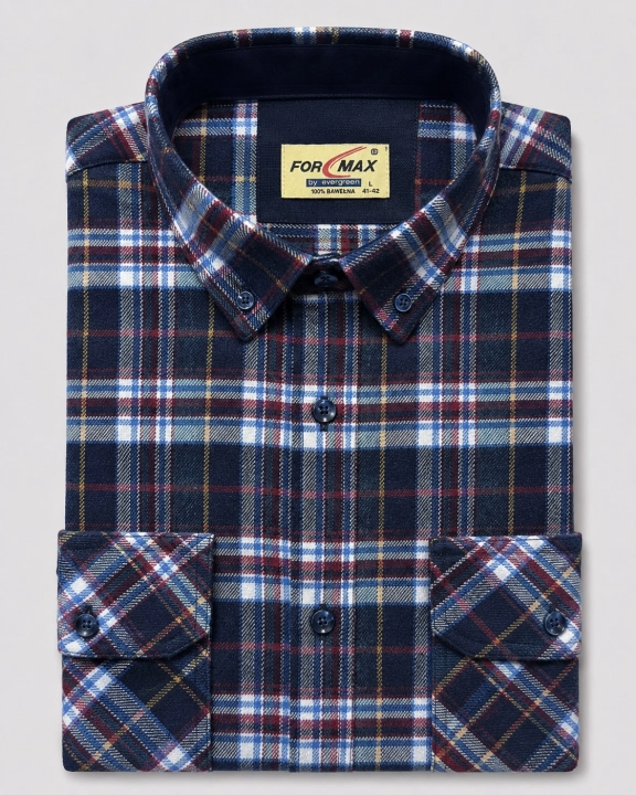 Koszula Męska Flanelowa Casual Granatowa w Kratę REGULAR Formax