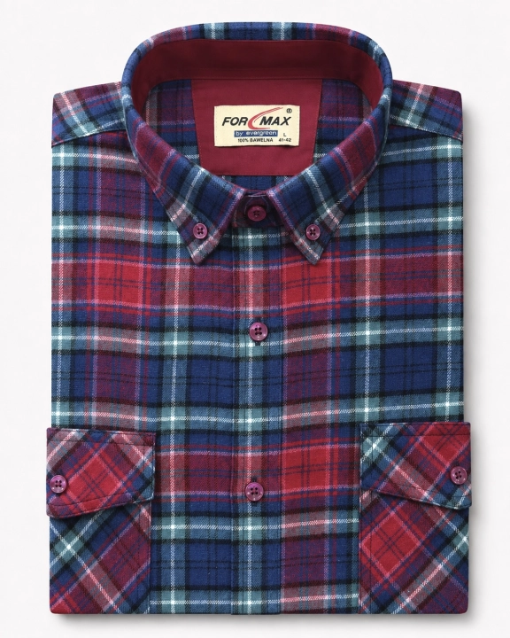 Koszula Męska Flanelowa Casual Bordowa w Kratę REGULAR Formax