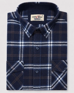 Koszula Męska Flanelowa Casual Granatowa w Kratę REGULAR Formax L243