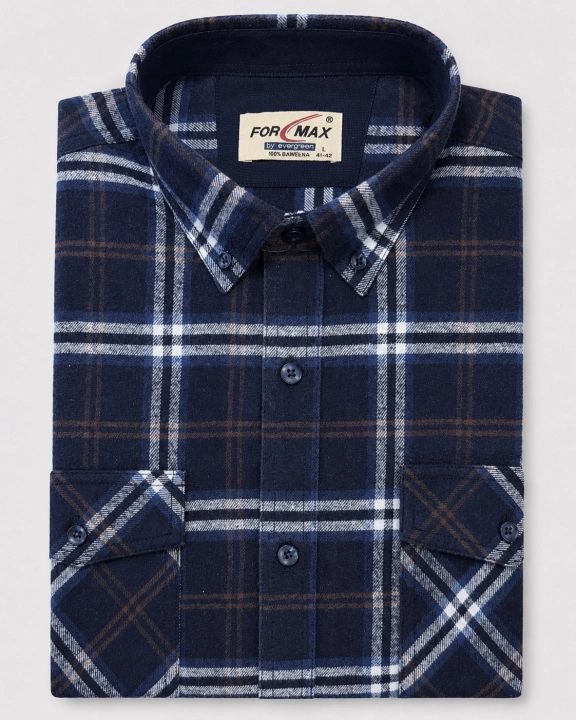 Koszula Męska Flanelowa Casual Granatowa w Kratę REGULAR Formax