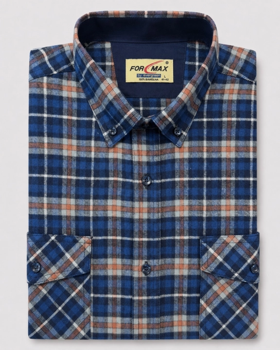 Koszula Męska Flanelowa Casual Granatowa w Kratę REGULAR Formax