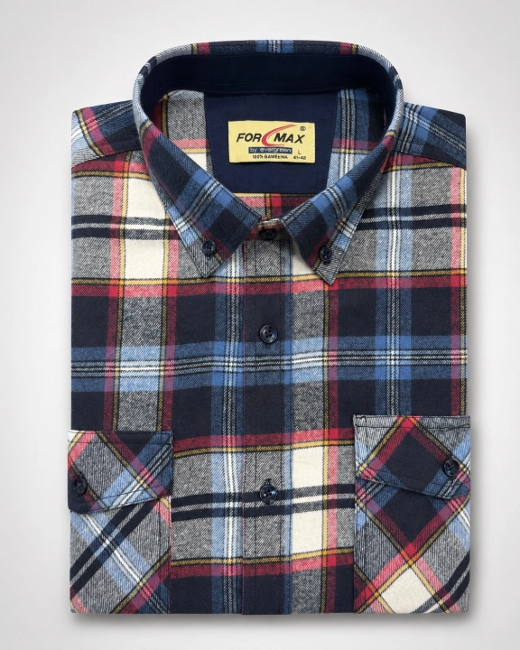 Koszula Męska Flanelowa Casual Granatowa w Kratę REGULAR Formax