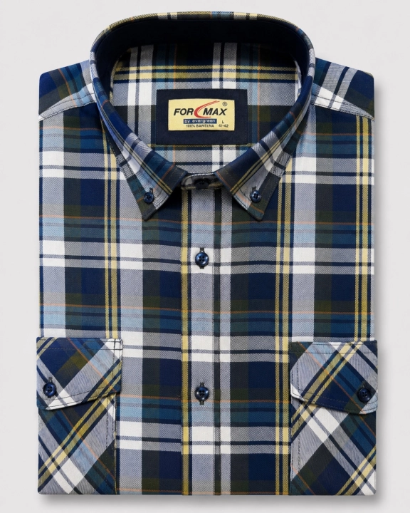 Koszula Męska Flanelowa Casual Granatowa w Kratę REGULAR Formax