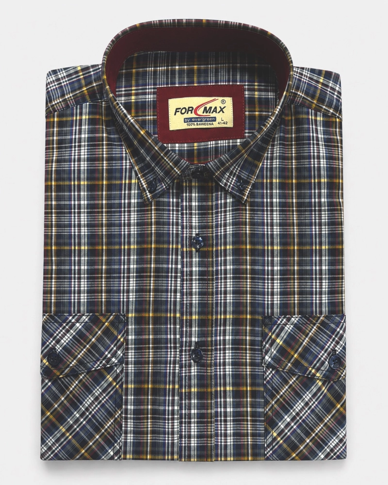 Koszula Męska Flanelowa Casual Granatowa w Kratę REGULAR Formax