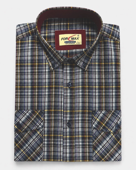 Koszula Męska Flanelowa Casual Granatowa w Kratę REGULAR Formax