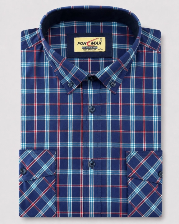 Koszula Męska Casual Niebieska w Kratę Regular Formax