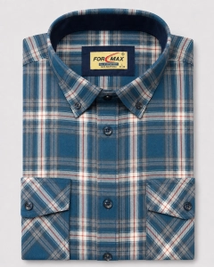 Koszula Męska Casual Turkusowa w Kratę Regular Formax L251