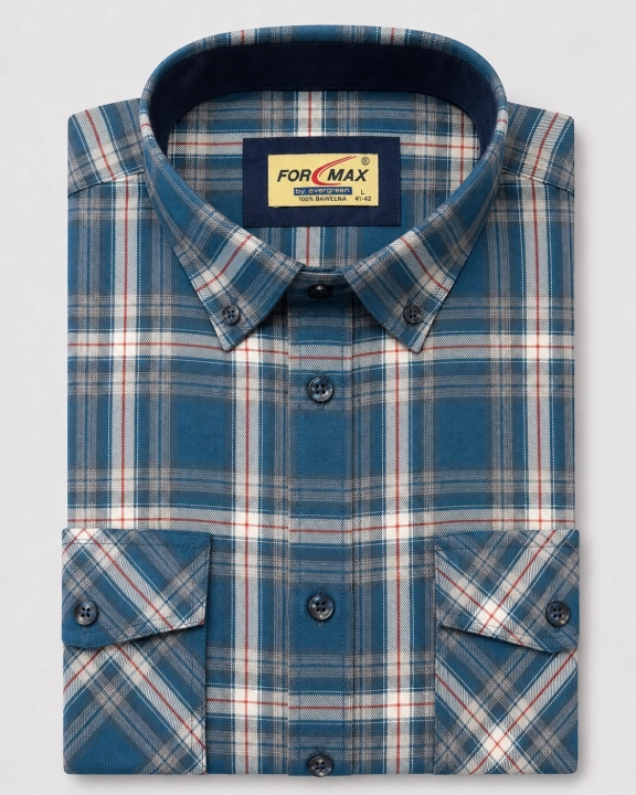 Koszula Męska Casual Turkusowa w Kratę Regular Formax