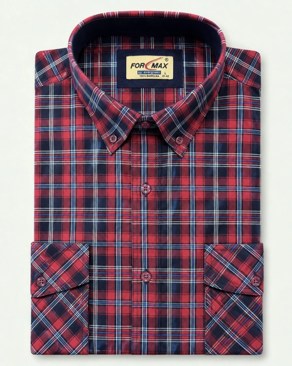 Koszula Męska Casual Czerwona w Kratę Regular Formax