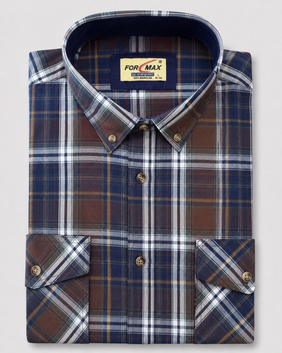 Koszula Męska Casual Brązowa w Kratę Regular Formax