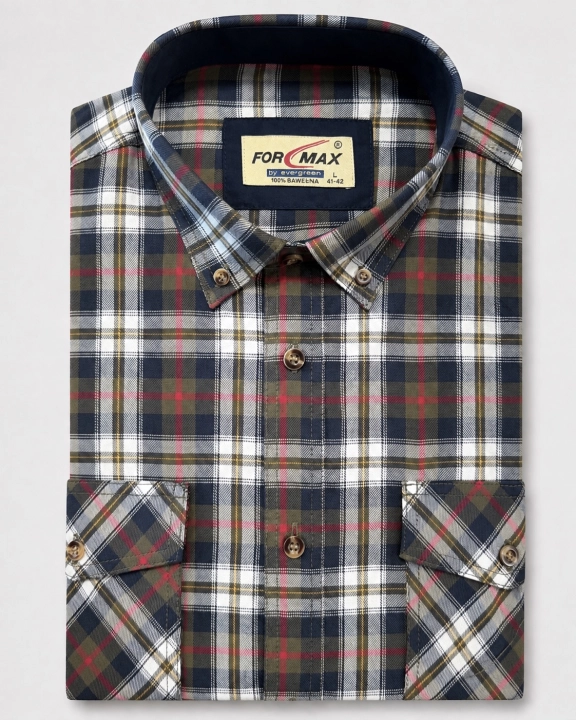 Koszula Męska Casual Zielona w Kratę Regular Formax