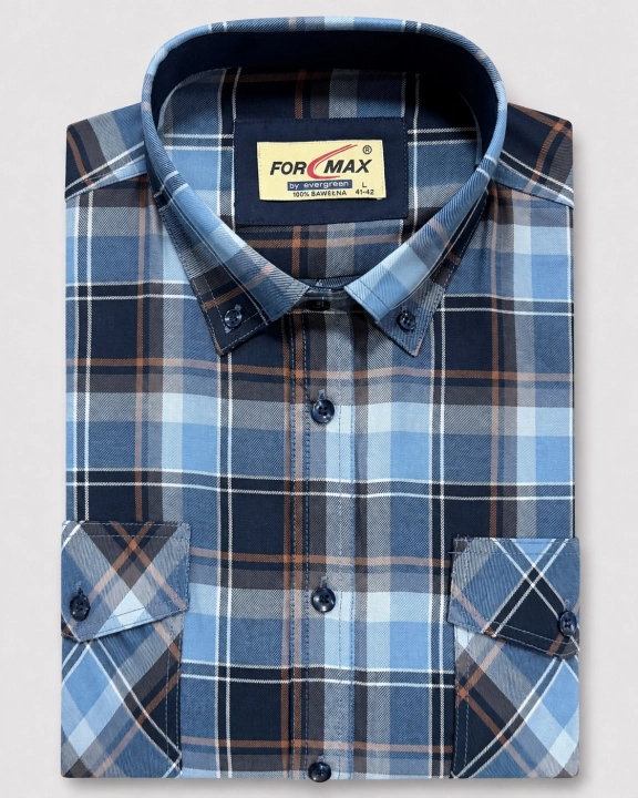 Koszula Męska Casual Niebieska w Kratę Regular Formax