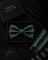 Elegancka Mucha Męska Gotowa Gładka Zielona Zestaw z Poszetką