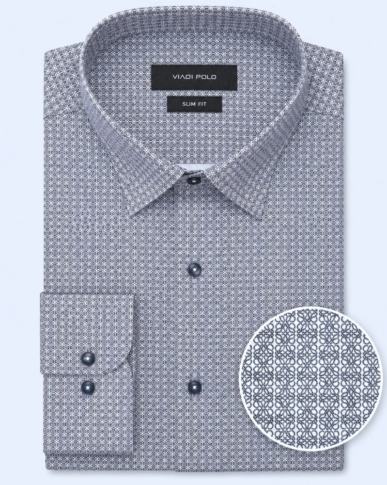 Koszula Męska Elegancka Granatowa we Wzorki Slim Fit Viadi Polo