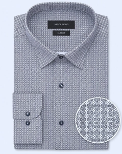 Koszula Męska Elegancka Granatowa we Wzorki Slim Fit Viadi Polo L260