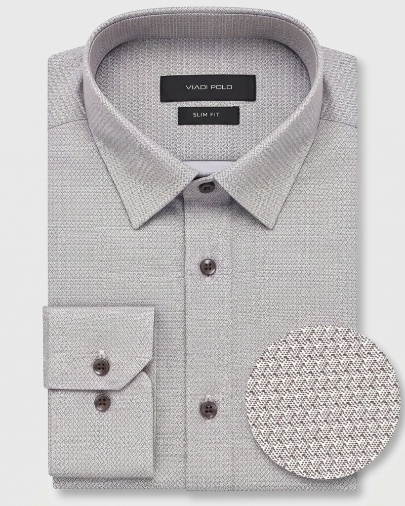 Koszula Męska Elegancka Beżowa we Wzorki Slim Fit Viadi Polo