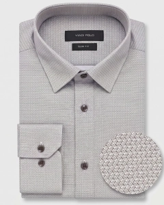 Koszula Męska Elegancka Beżowa we Wzorki Slim Fit Viadi Polo L265