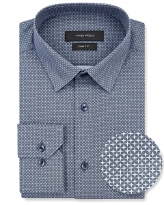 Koszula Męska Elegancka Granatowa we Wzorki Slim Fit Viadi Polo L266