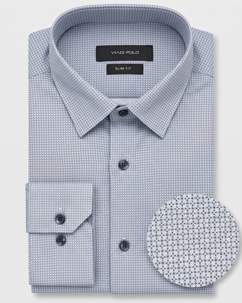 Koszula Męska Elegancka Błękitna we Wzorki Slim Fit Viadi Polo