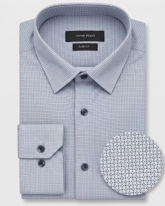 Koszula Męska Elegancka Błękitna we Wzorki Slim Fit Viadi Polo L268