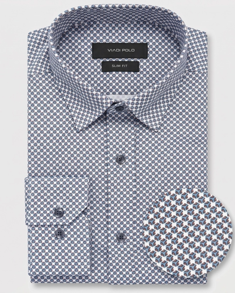 Koszula Męska Elegancka Biała we Wzorki Slim Fit Viadi Polo