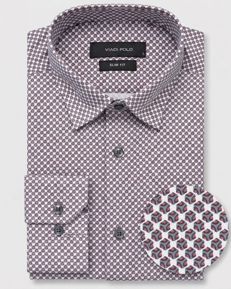 Koszula Męska Elegancka Biała we Wzorki Slim Fit Viadi Polo