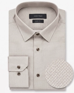 Koszula Męska Elegancka Beżowa we Wzorki Slim Fit Viadi Polo L272