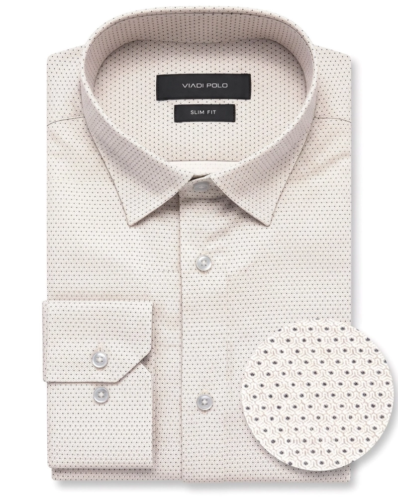 Koszula Męska Elegancka Beżowa we Wzorki Slim Fit Viadi Polo