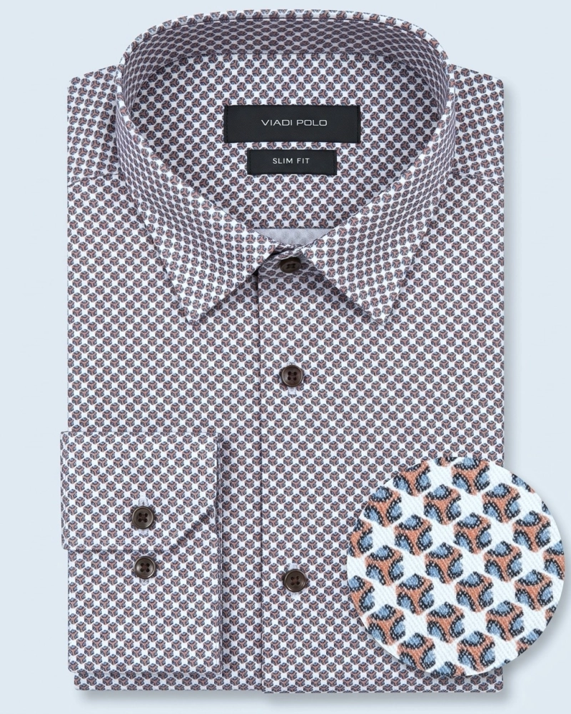 Koszula Męska Elegancka Biała we Wzorki Slim Fit Viadi Polo