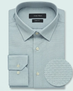 Koszula Męska Elegancka Miętowa we Wzorki Slim Fit Viadi Polo L275