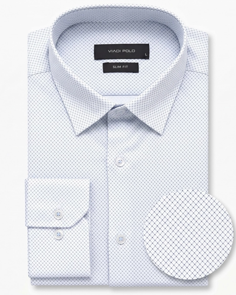 Koszula Męska Elegancka Błękitna we Wzorki Slim Fit Viadi Polo