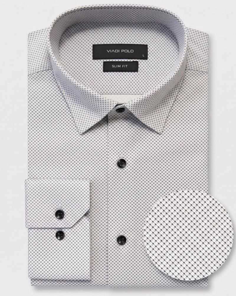 Koszula Męska Elegancka Biała we Wzorki Slim Fit Viadi Polo