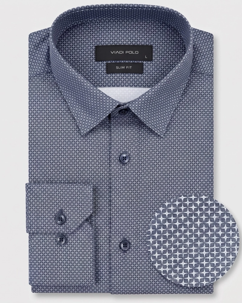 Koszula Męska Elegancka Granatowa we Wzorki Slim Fit Viadi Polo