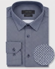 Koszula Męska Elegancka Granatowa we Wzorki Slim Fit Viadi Polo